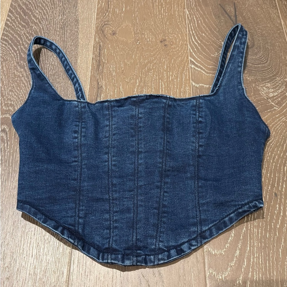 Zara Dark Blue Denim Crop Top